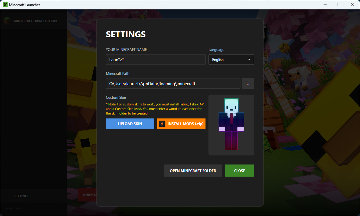 Launcher Settings and Skins